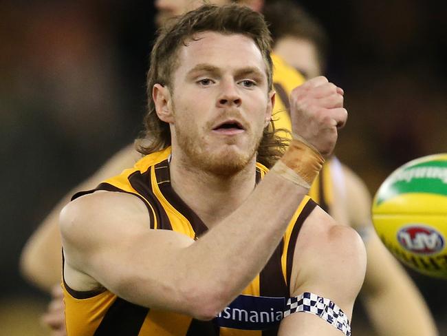 AFL Round 22. 18/08/2018.  St Kilda vs Hawthorn at Etihad Stadium .  Hawthorn's Blake Hardwick    . Pic: Michael Klein