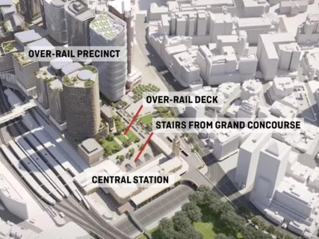 Details of the ambitious plans to build towers over railway lines at Central Station. Picture: Supplied