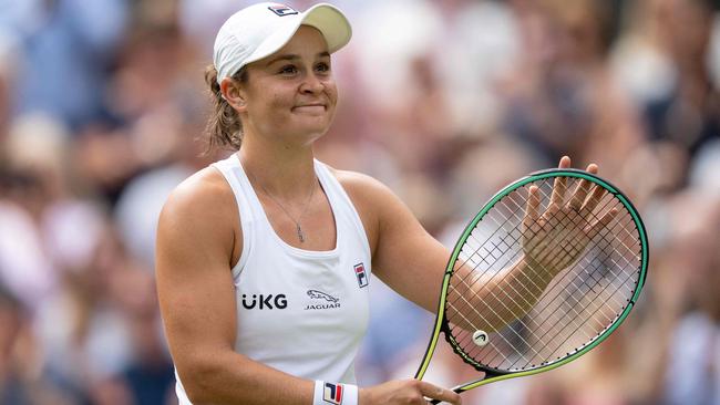 Ashleigh Barty celebrates after her semi-final win. Picture: AFP Photo