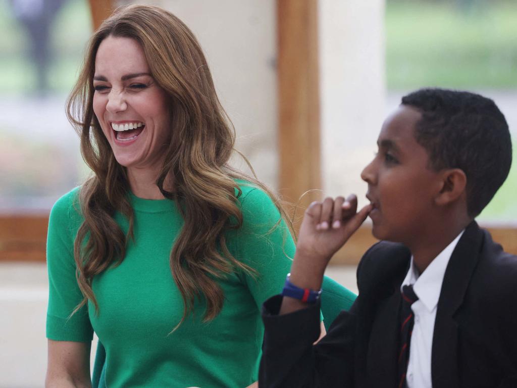 Britain's Catherine, Duchess of Cambridge interacts with children from The Heathlands School, Hounslow during a visit to take part in a Generation Earthshot educational initiative. Picture: Ian Vogler / POOL / AFP