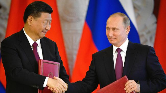 Russian President Vladimir Putin, right, and his Chinese counterpart Xi Jinping. Picture: AFP