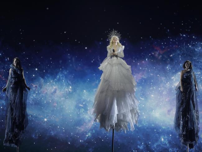 Kate Miller-Heidke has defied gravity at Eurovision. Picture: AP Photo/Sebastian Scheiner