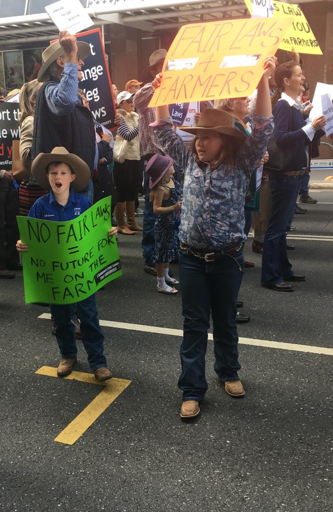 Farmers’ children joined the march through Brisbane. Pic: Madura McCormack