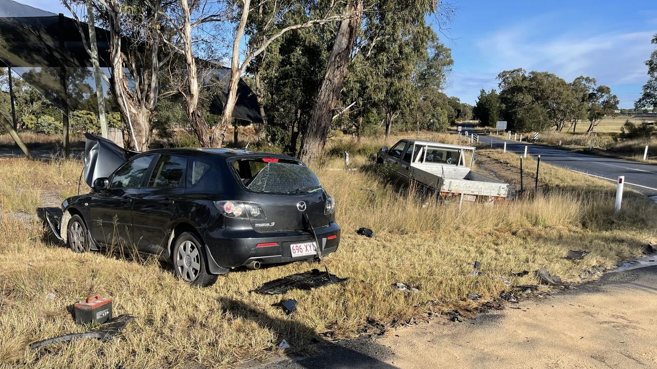 The driver of a black hatchback was taken to Stanthorpe Hospital. Photo: Madison Mifsud-Ure / Stanthorpe Border Post