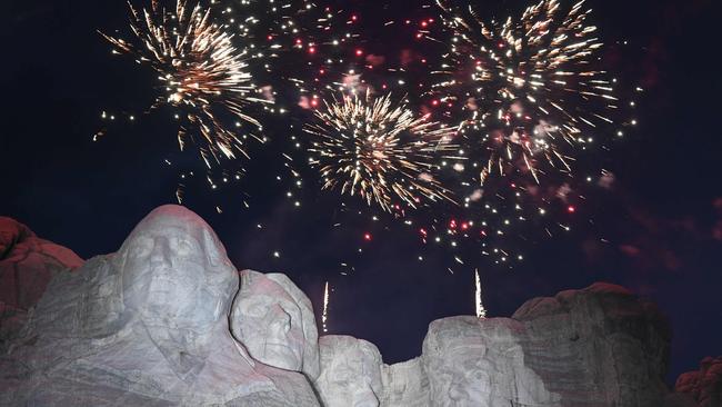 Fireworks explode above Mount Rushmore after Trump’s Independence Day speech. Picture: Saul Loeb/AFP