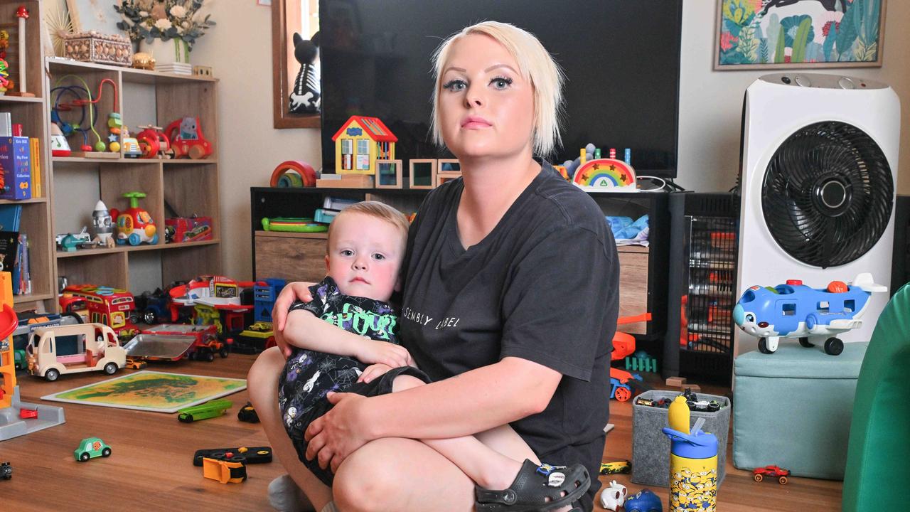 OCTOBER 26, 2024: Tammy Kennedy and her 2yo son Vincent in her community housing accommodation. Picture: Brenton Edwards