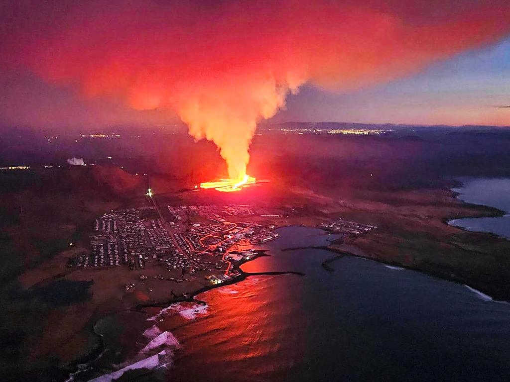 Smoke and lava engulf the skies near Grindavik, Iceland, in the latest of the region’s volcanic eruptions, prompting urgent evacuations. Picture: Icelandic Department of Civil Protection and Emergency Management/AFP