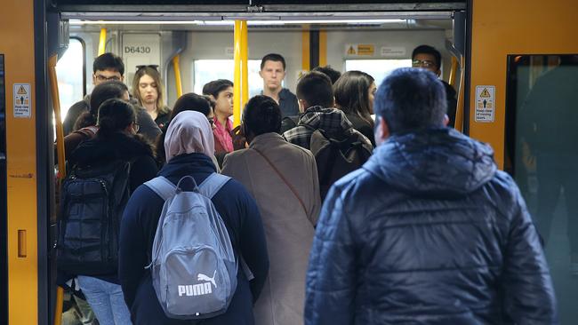 A packed train at Strathfield station.