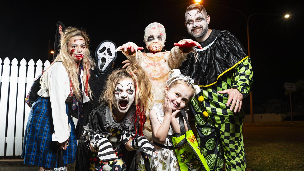 Dressed up for Halloween are (from left) Annalise, Sophia, Willow, Hayley, Amelia and Alexander Lynch, Thursday, October 31, 2024. Picture: Kevin Farmer