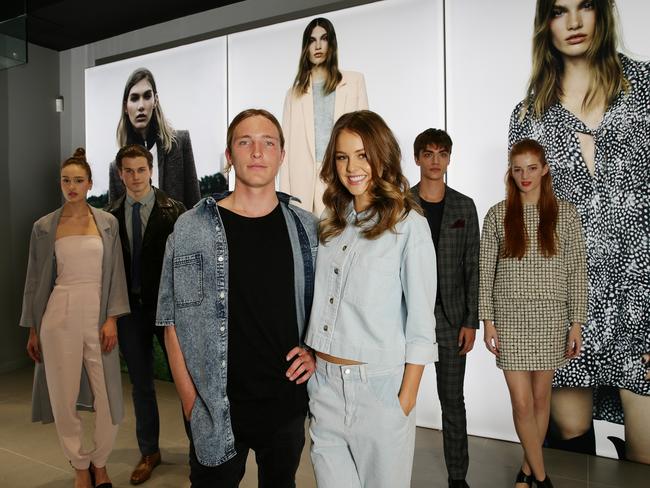 Topshop's new store at the Emporium. L to R. Surfer Sean Keenan and Actor Isabelle Cornish with Topshop models in the background. Picture:Andrew Tauber
