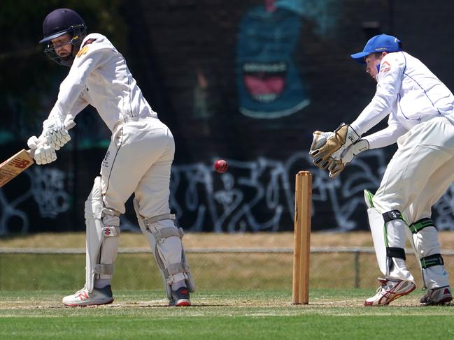 Aidan Salvado of Yarraville attempts to turn a shot off his pads against Taylor Lakes, the most recent club to join Subbies.