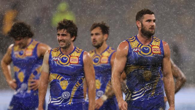 Eagle Jack Darling walks from Optus Stadium after a dispiriting loss to North Melbourne that leaves West Coast in a fight to hold a spot in the eight. (Photo by Paul Kane/Getty Images)