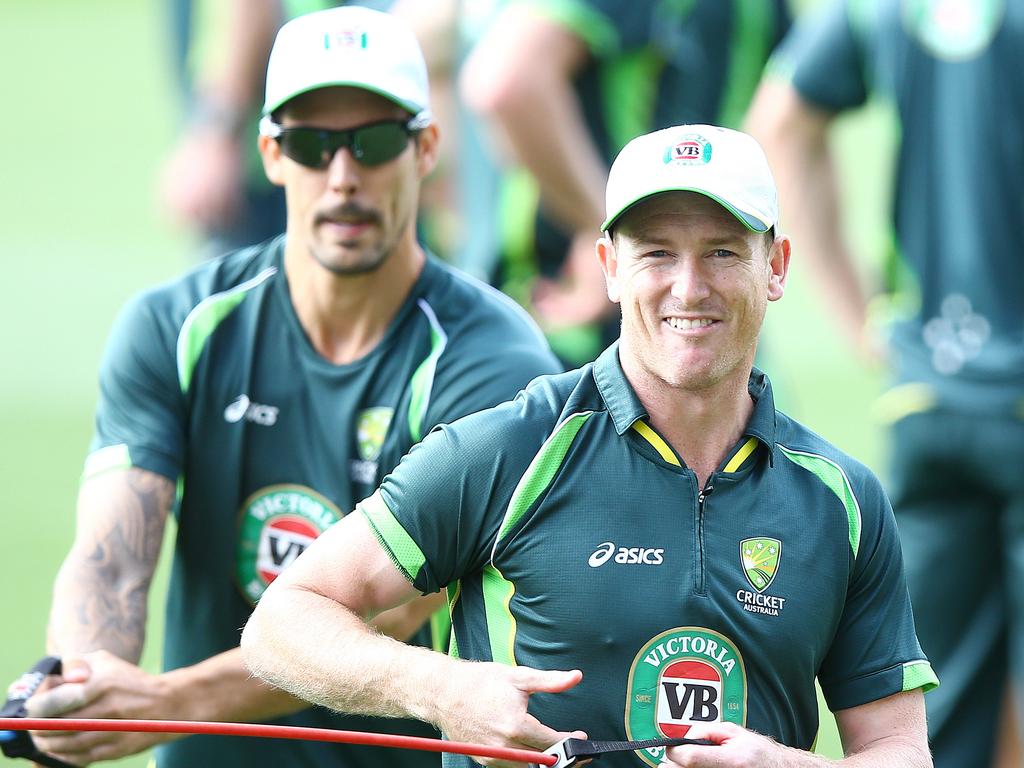 George Bailey and Mitchell Johnson no longer see eye to eye. Picture: Sarah Reed