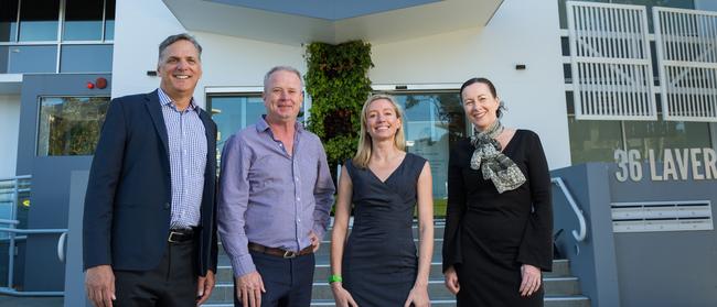 Gold Coast Hub announced it had found a new home in June at The PC Building. Pictured from left to right are Robina Group's Hylton Slater, Opmantek's Danny Maher and Sharon Hunneybell, and Knight Frank's Tania Moore.