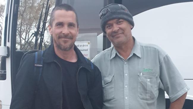 Christian Bale with Andrei Budau in Alice Springs. Picture: Supplied.