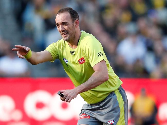 Troy Pannell umpiring a game between Richmond and Western Bulldogs in 2018. Picture: Getty