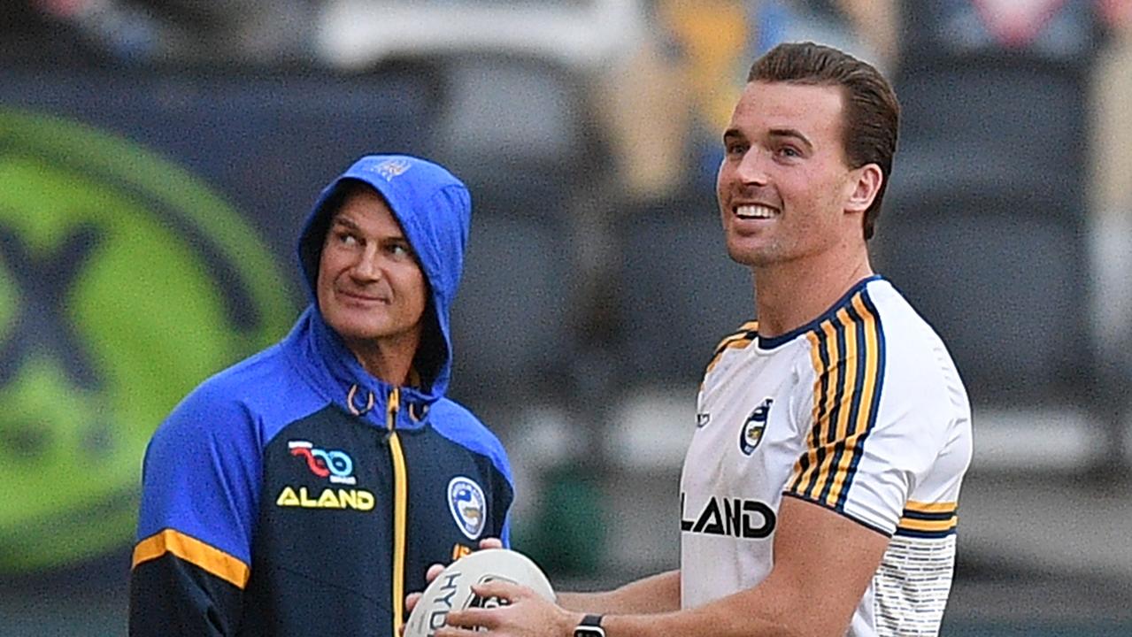 Eels coach Brad Arthur (left) and Clint Gutherson are under the pump.