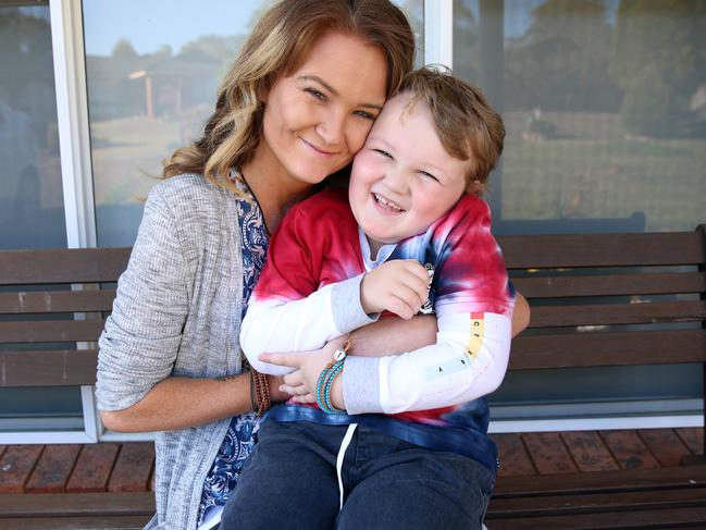 Kayne Cook with mum Dani. A new drug called Nivolumab will give Kayne hope if his brain cancer returns. Picture: Sam Ruttyn