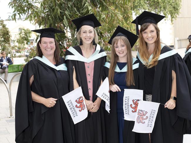 Belinda Mathieson, Jacqui Tehan, Susan Skinner and Amy Luttrell at the UTAS Graduation at Launceston. PICTURE CHRIS KIDD