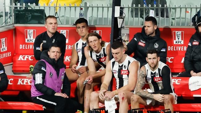 Daicos (back, second left) is set to miss six weeks. (Photo by Dylan Burns/AFL Photos via Getty Images)