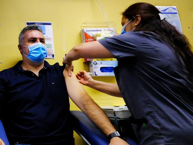 MELBOURNE , AUSTRALIA - NewsWire Photos  MARCH 22: Michael Graham, CEO Victoria Aboriginal Health Services, receiving his COVID19 vaccination at the  (Victorian Aboriginal Health Service) Respiratory Clinic in Fitzroy.Picture: NCA NewsWire/ Luis Ascui