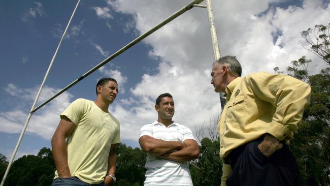 Benji Marshall, Jamaal Lolesi and coach Greg Lenton.