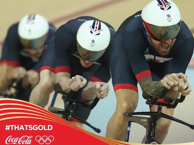 Coke Image of the day. Team GB lead by Sir Wiggins wins Gold in the Men's Team Pursuit at Rio 2016.