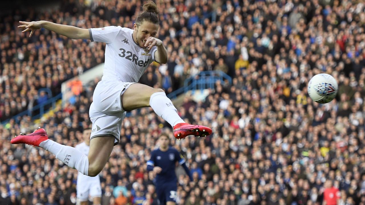 Luke Ayling scores a goal for Leeds United, who are on the cusp of promotion.
