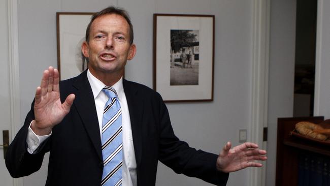 Tony Abbott after defeating Malcolm Turnbull in the leadership ballot in 2009. Picture: AAP