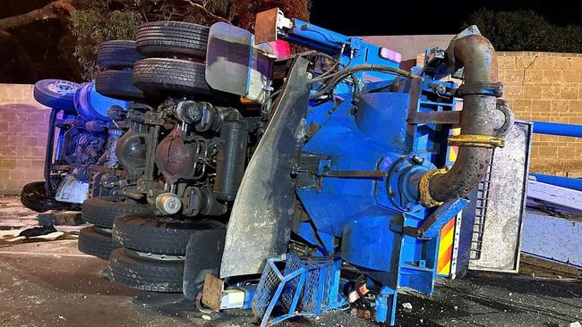 The truck smashed into a brick wall near the iconic fountain. Picture: Sapol