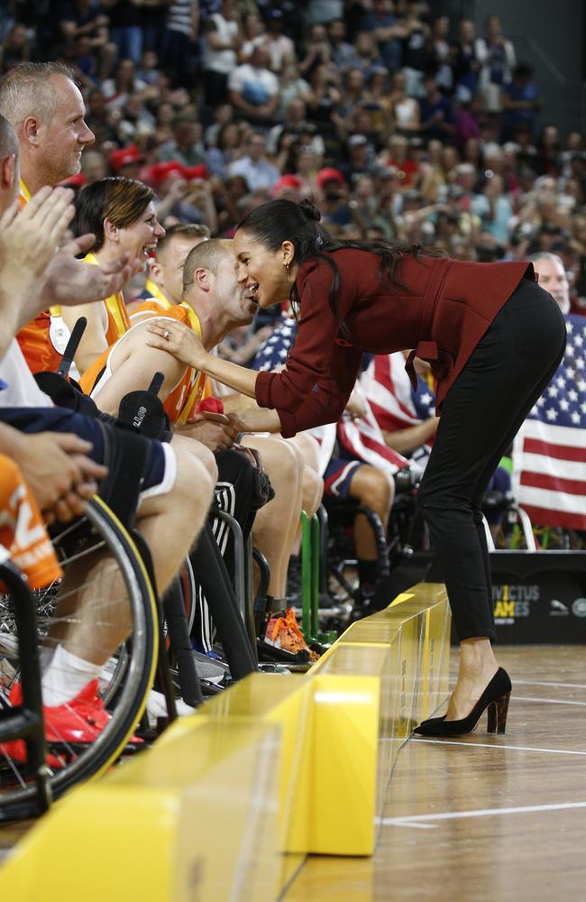 Meghan, Duchess of Sussex pictured at the Invictus Games Wheelchair Basketball gold medal game at the Quaycentre arena at Sydney Olympic Park in Homebush, Sydney. Picture: Richard Dobson