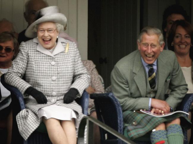 Big shoes to fill: Prince Charles and his mother the Queen share a hearty laugh at the Braemar Gathering in Scotland, a 900-year-old tradition almost as old as the English monarchy. Picture: Chris Jackson.