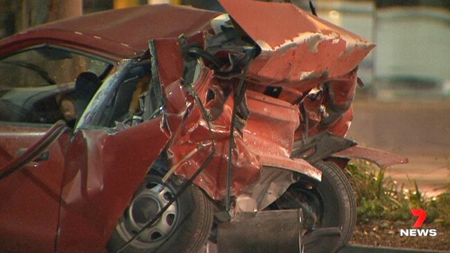 The wreckage of Mr Hyde’s car following the crash. Picture: 7NEWS