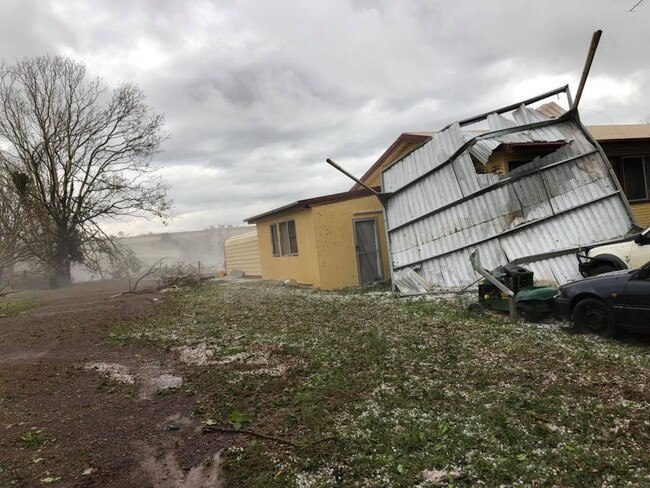 Storm damage at a farm at Coolabunia. Picture: Damien Tessmann