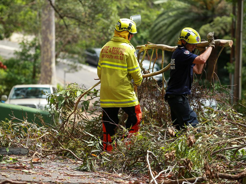 The scene in Livingstone Avenue, Pymble, after a storm hit some of the northern suburbs of Sydney. Picture: Justin Lloyd