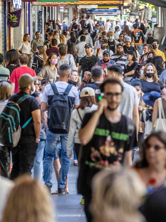 Busy Bourke St in 2022. Picture: Jake Nowakowski