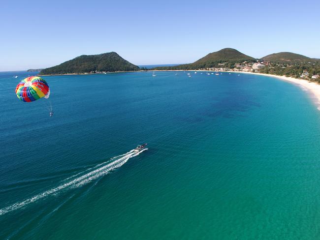 parasailing, Port Stephens, NSW. Picture: Destination Port Stephens