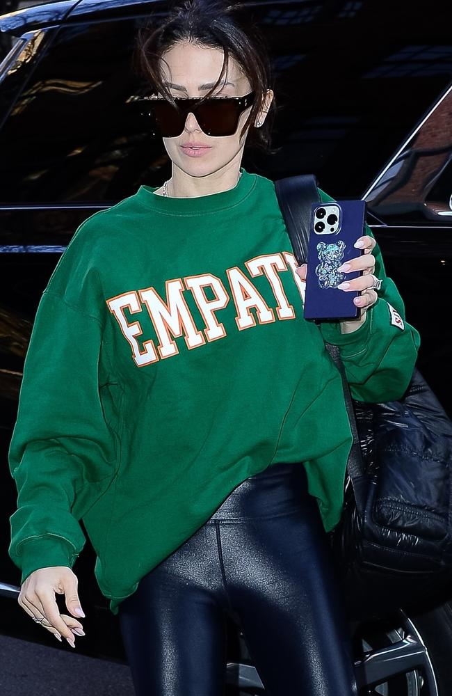 Baldwin donned a sweater reading 'Empathy' as she headed back home after a trip to the gym recently. Picture: North Woods/Backgrid