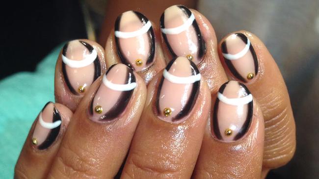 Elise worked with Jessica Mauboy and gold embellishments for Jess’s Melbourne Cup day nails. Pic: Supplied