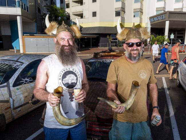 From Brisbane and Mackay, brothers Dave and Dennis Thompson travelled 3342kms in a 1995 Peugeot 405 which they paid $300 for. Picture: Floss Adams.