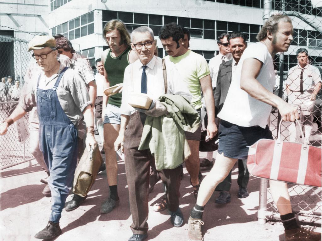 General Motors-Holden’s employees leaving the Woodville plant on February 10, 1972, at 4pm, after being stood down because of the Victorian power dispute. Pic: Staff photographer SL