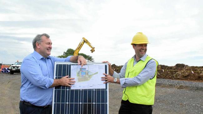 SOLAR PLAN: Jack Dempsey and Adam Wyatt at the Rubyanna Waste Water Treatment Plant site. Picture: Eliza Goetze