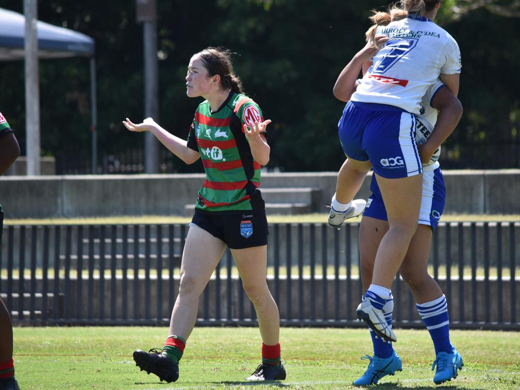 Georgie Coote questions the decision as Litia Fusi scores. Picture: Sean Teuma/NewsLocal