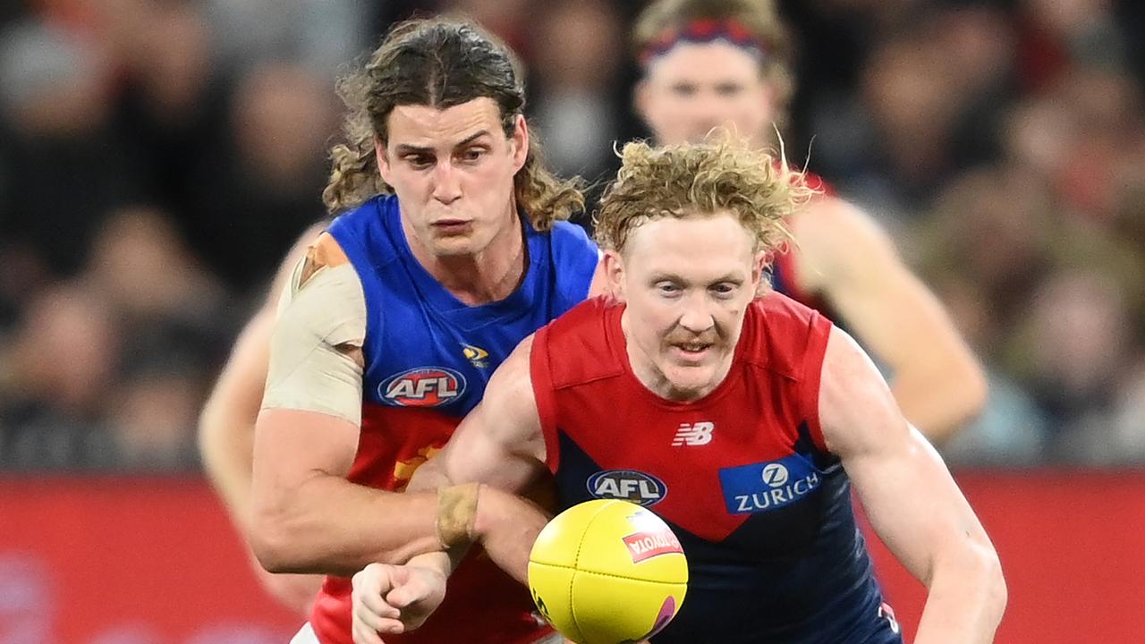 Brisbane’s Jarrod Berry needs to shadow Melbourne prime mover Clayton Oliver this week, just like he did in last year’s semi-final. Picture: Getty Images