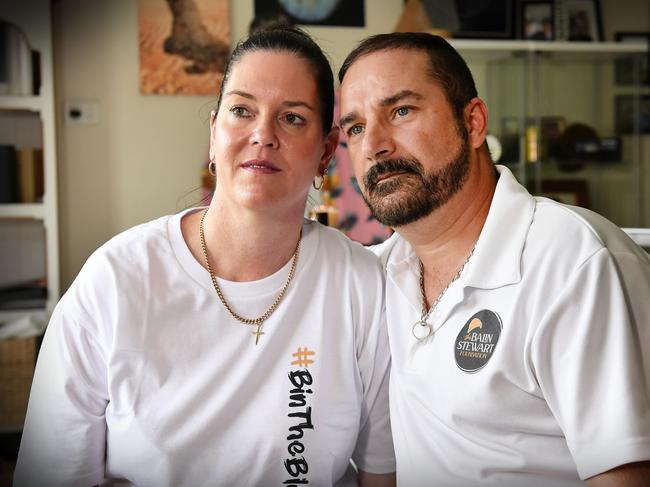 Michael and Kerri-Lyn Stewart, it's a year to the day friday since their son Balin, died from a stab wound on thier front lawn. Picture: Patrick Woods.