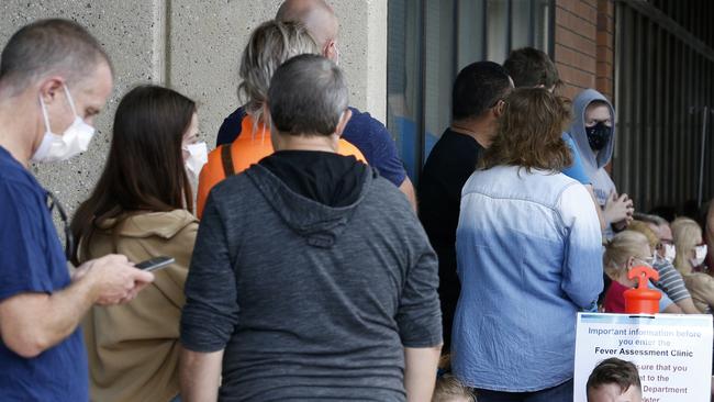 People attend the The Fever clinic at Redcliffe Hospital. Photo Steve Pohlner