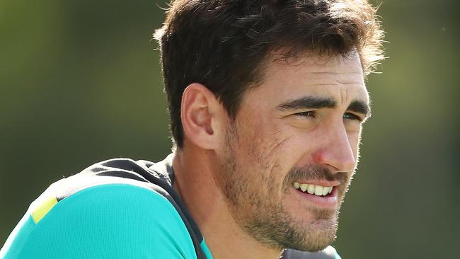 BRISBANE, AUSTRALIA - MAY 28:  Mitchell Starc looks on during an Australian ODI training session at Allan Border Field on May 28, 2018 in Brisbane, Australia.  (Photo by Chris Hyde/Getty Images)