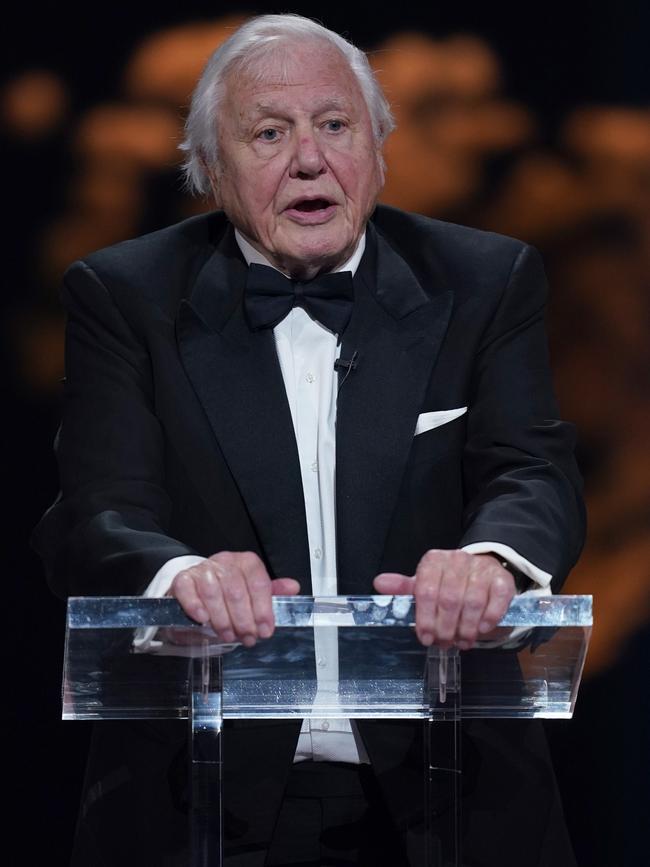 Sir David Attenborough on stage at the Earthshot Prize awards ceremony. Picture: Getty Images.