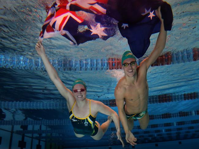 Emily Seebohm and Mitch Larkin fly the flag for the 2016 Rio Games.