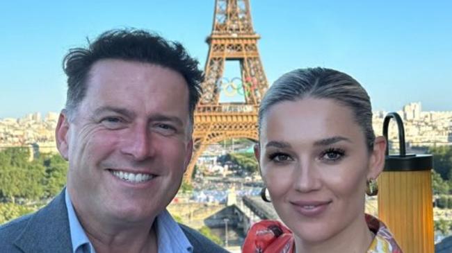 Karl and Jasmine Stefanovic dine with the Eiffel Tower backdrop at Girafe